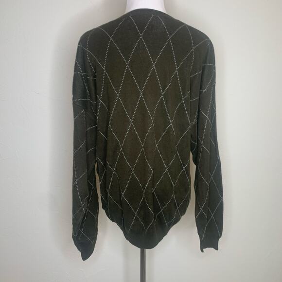 Vintage Army Green Sweater Diamond Print Large - Picture 2 of 10